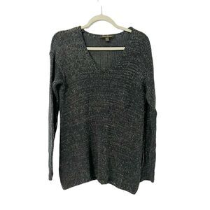 🟢Tommy Bahama Dark Gray Silver Metallic V Neck Knit Sweater Size SP